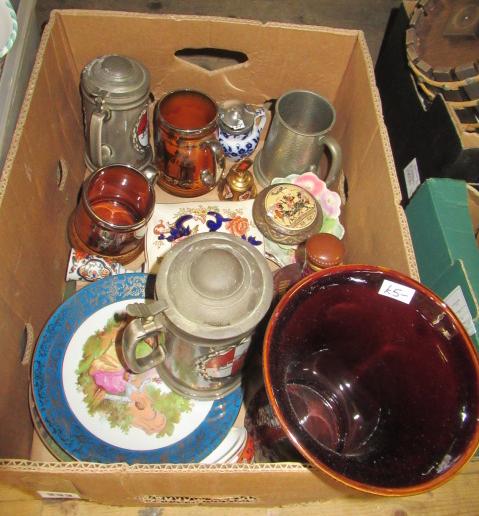 BOX OF CERAMICS INCLUDING TANKARDS Image
