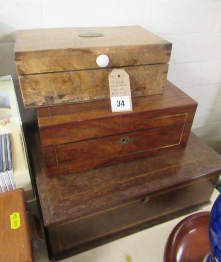 INLAID ROSEWOOD SEWING BOX AND TWO OTHERS Image