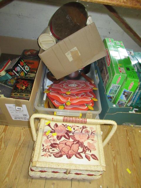 BOX OF MIXED ITEMS INCLUDING SEWING BOX AND CONTENTS Image