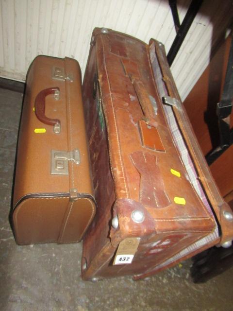 BROWN LEATHER SUITCASE AND ANOTHER SUITCASE Image