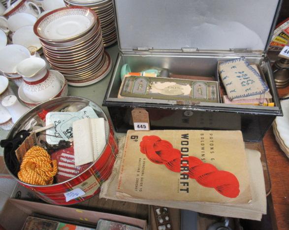 METAL BOX AND A TIN OF SEWING ACCESSORIES Image