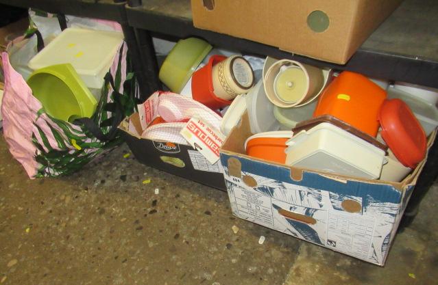 TWO BOXES AND A BAG OF TUPPERWARE AND OTHER CONTAINERS Image
