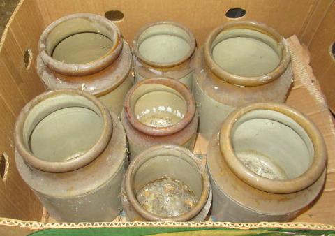 BOX OF VINTAGE STONEWARE JARS Image