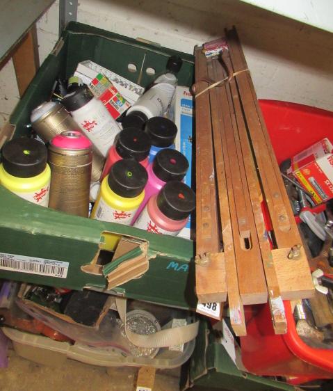 BOX OF ARTIST MATERIALS INCLUDING EASEL AND CAMERA TRIPOD Image