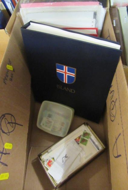 BOX OF LOOSE STAMPS WITH ISLAND ALBUM AND OTHER STAMP ALBUMS Image
