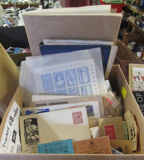 BOX OF STAMPS WITH ALBUM OF UNUSED PRE-DECIMAL BRITISH STAMPS Image