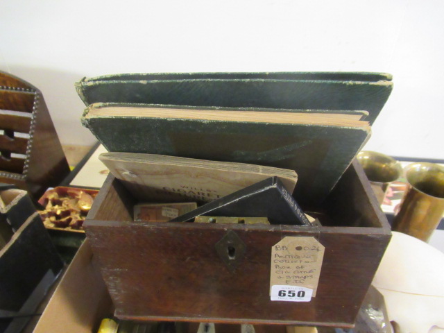 ANTIQUE COLLECTION BOX OF CIGARETTE CARDS AND STAMPS ETC Image