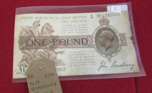 1917 BRADBURY THIRD ISSUE ONE POUND BANKNOTE Image