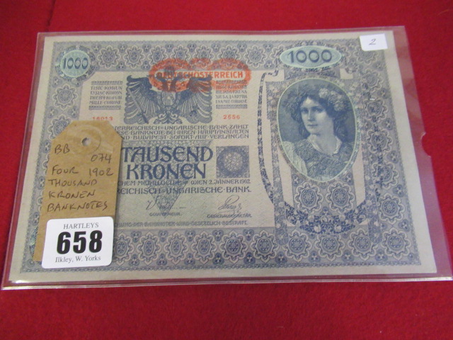 FOUR 1902 ONE THOUSAND CRONAN BANK NOTES Image