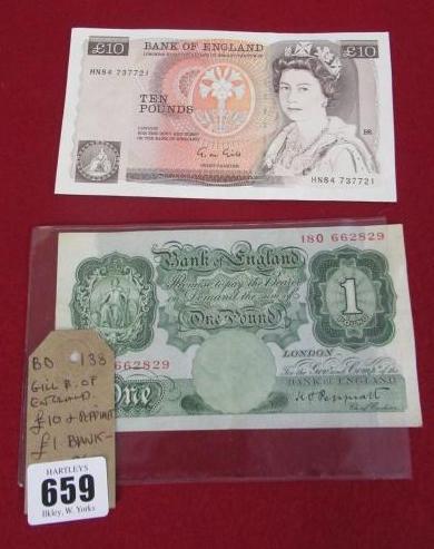GILL BANK OF ENGLAND TEN POUND AND PEPPIATT ONE POUND BANK NOTES Image