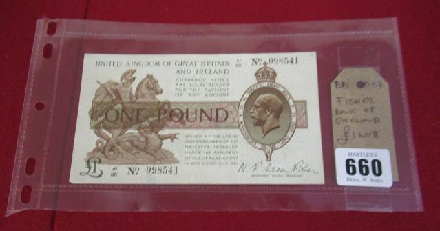 FISHER BANK OF ENGLAND ONE POUND NOTE Image
