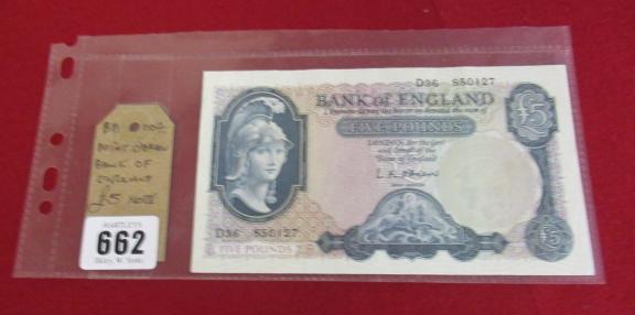 MINT O'BRIEN BANK OF ENGLAND FIVE POUND NOTE Image