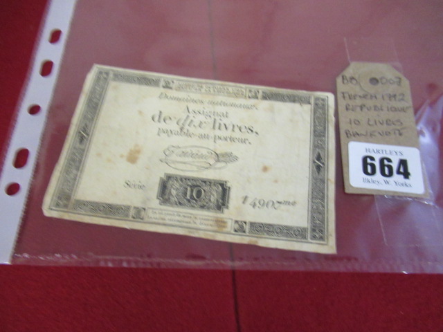 FRENCH 1792 REPUBLIQUE TEN LIVRES BANK NOTE Image