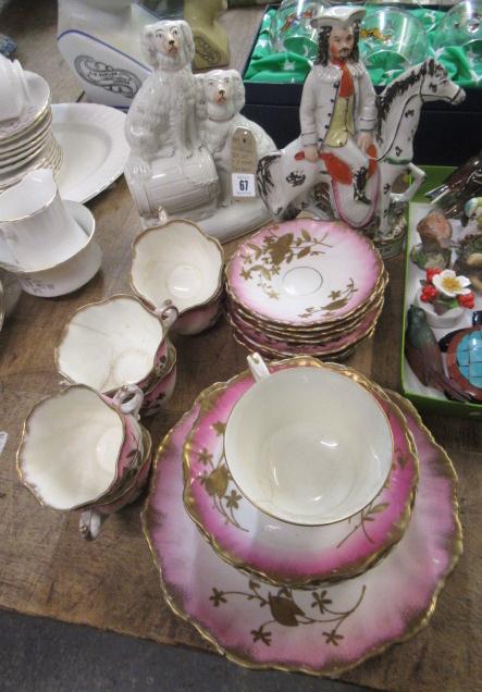 VICTORIAN TEASET AND TWO STAFFORDSHIRE FLATBACKS Image