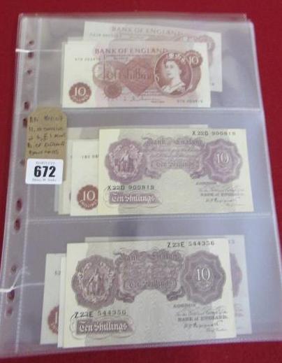 ELEVEN TEN SHILLING AND SIX ONE POUND MINT BANK OF ENGLAND BANK NOTES Image