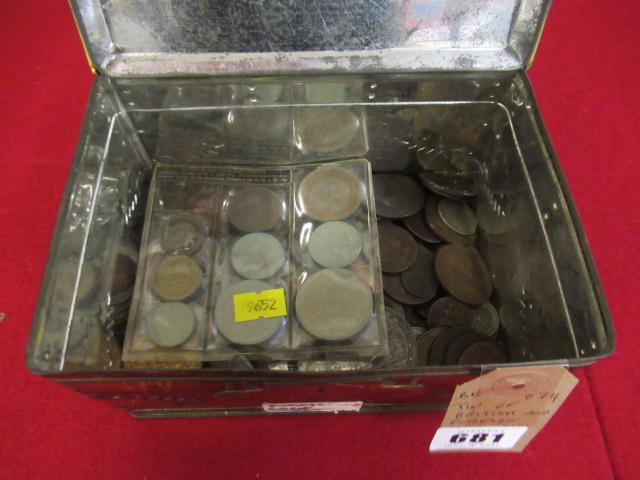 TIN OF BRITISH AND WORLD COINS WITH MEDALS Image