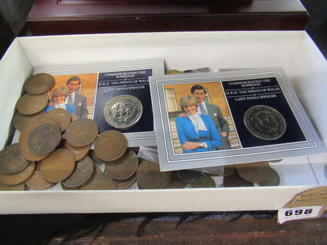 BOX OF COMMEMORATIVE CUPRO NICKEL AND BRITISH COPPER COINS Image