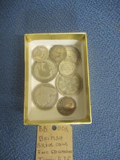 BRITISH SILVER COINS INCLUDING EDWARDIAN FLORIN Image