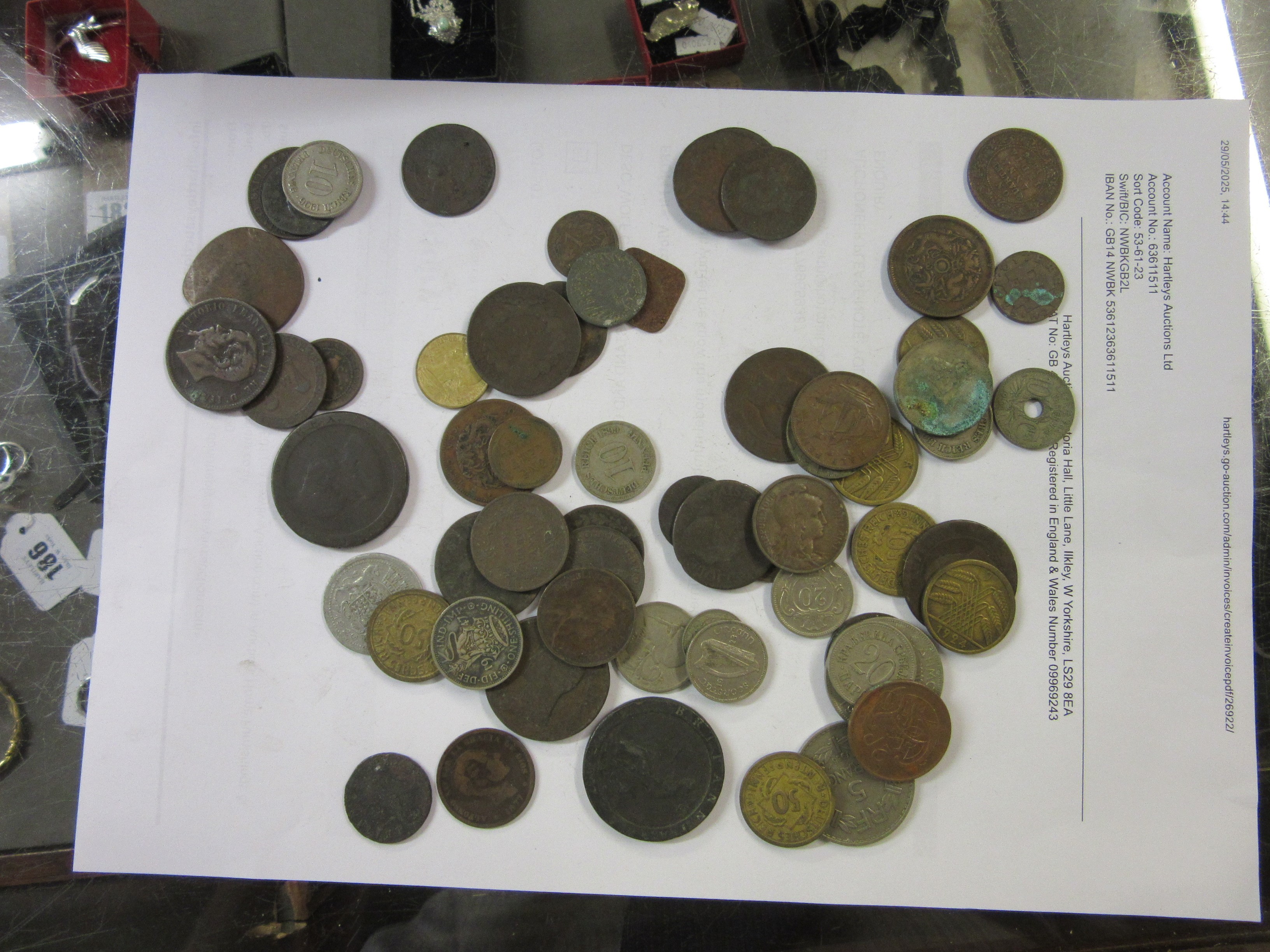 BOX OF WORLD COINS INCLUDING CHINESE 1927 MEMENTO YUAN DOLLAR AND EUROPEAN COINS Image