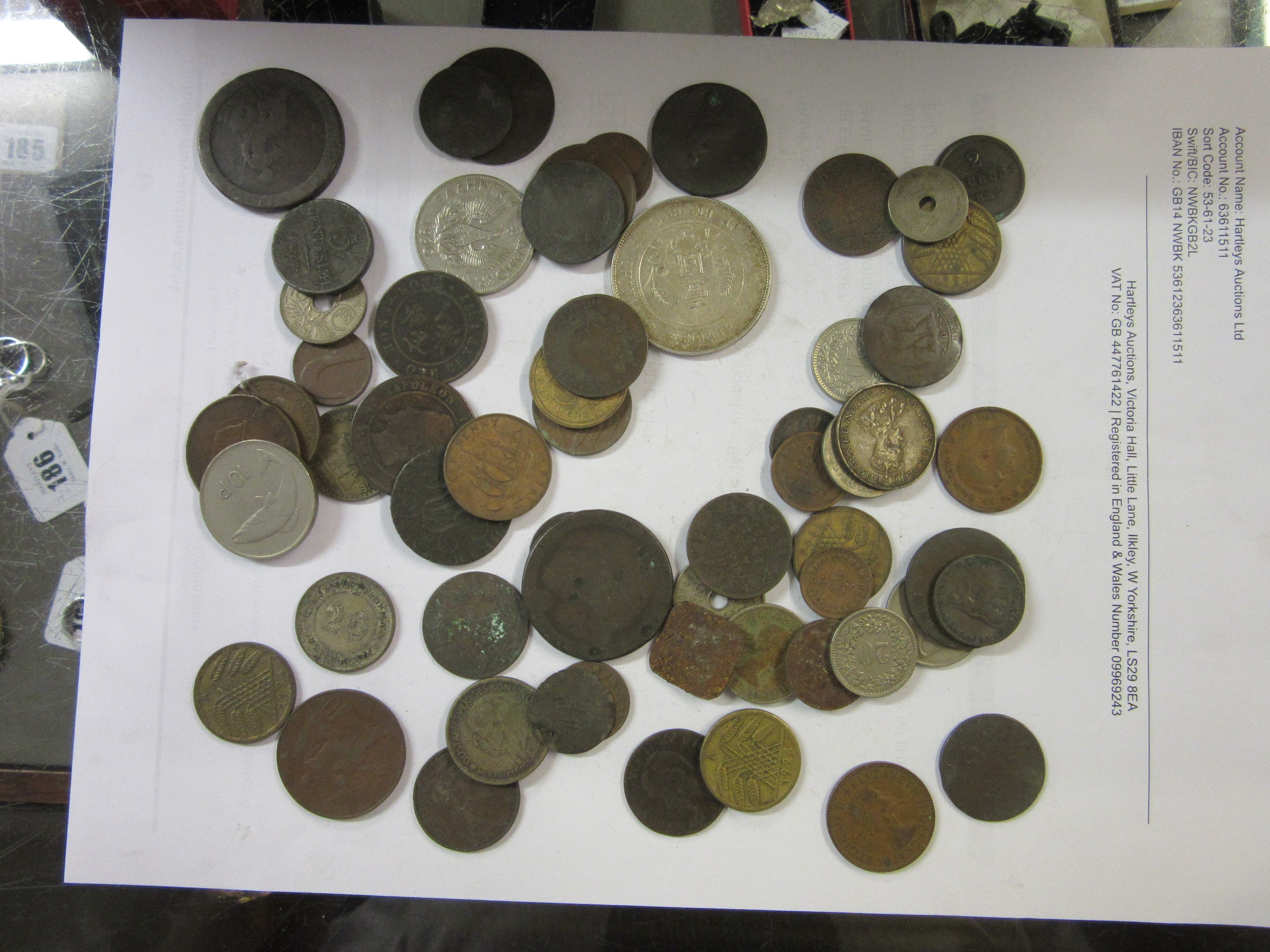 BOX OF WORLD COINS INCLUDING CHINESE 1927 MEMENTO YUAN DOLLAR AND EUROPEAN COINS Image
