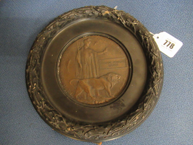 BRONZE WWI DEATH PLAQUE TO ARTHUR DENTON ROGERS IN LAUREL WREATH EASEL BACK FRAME Image