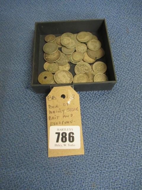 BOX OF MAINLY SILVER BRITISH AND EUROPEAN COINS Image