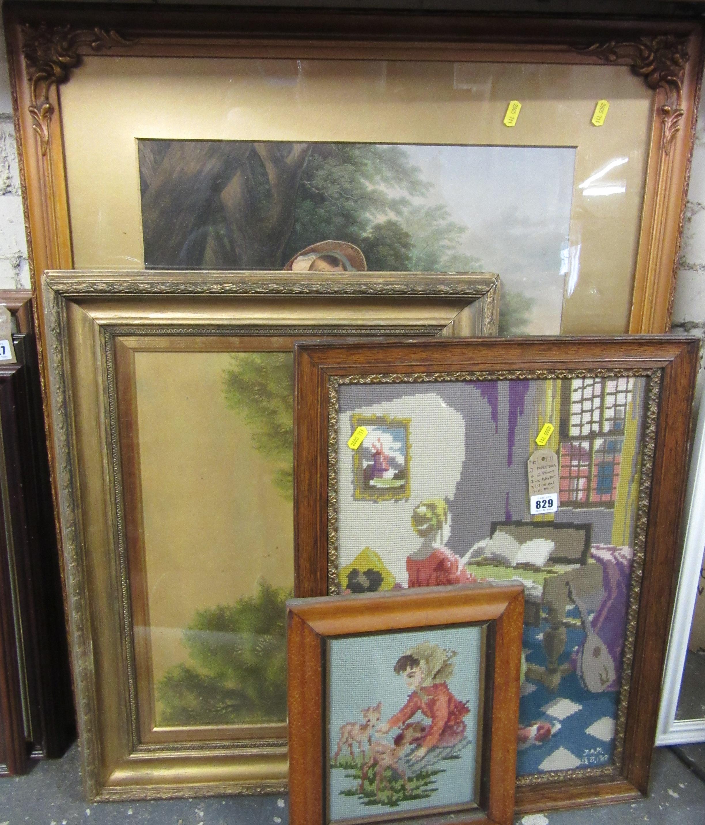 TWO TAPESTRIES AND TWO PRINTS INCLUDING BAXTER VICTORIAN GIRL PRINT Image
