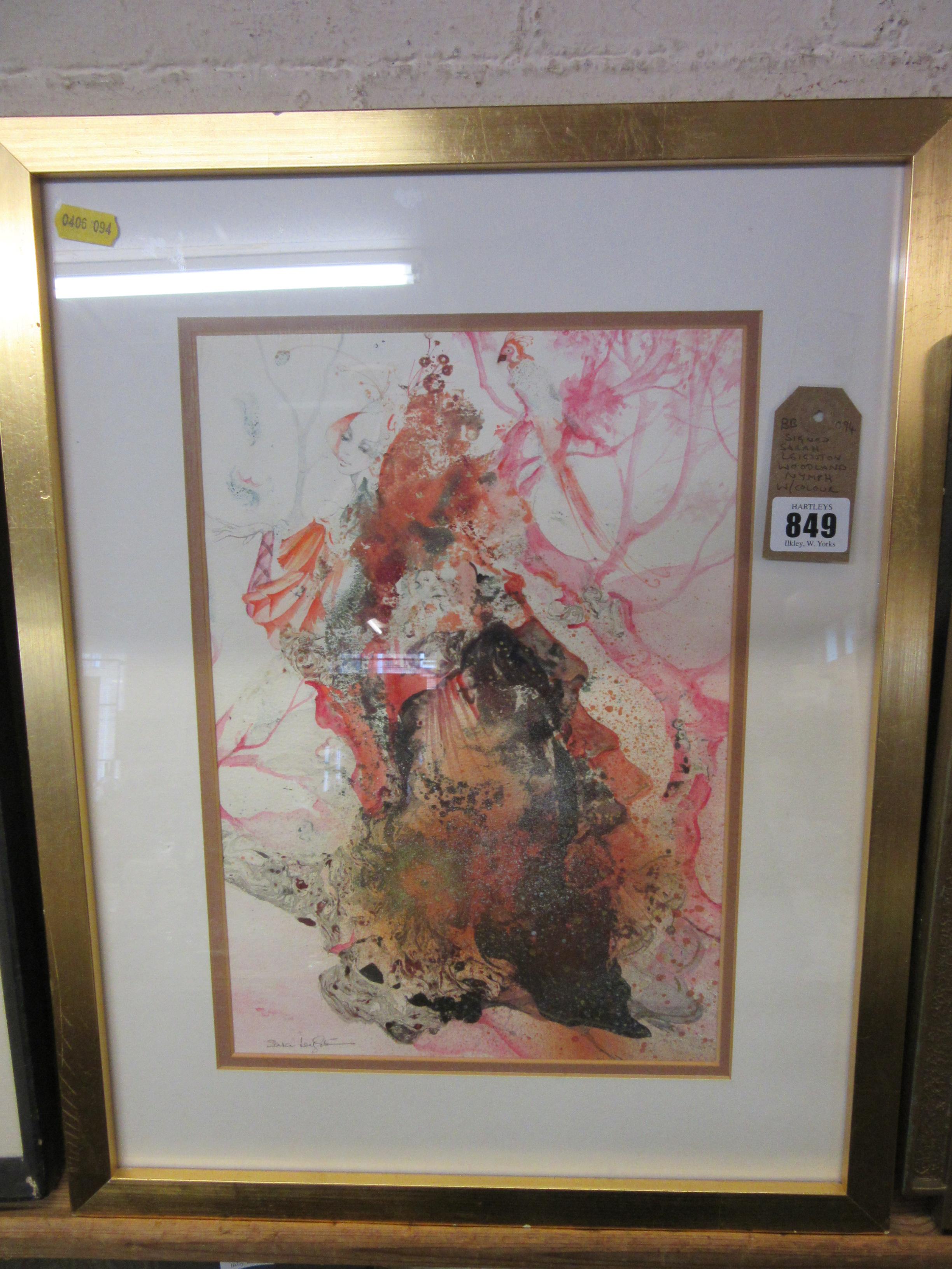 SIGNED SARAH LEIGHTON WOODLAND NYMPH WATERCOLOUR Image