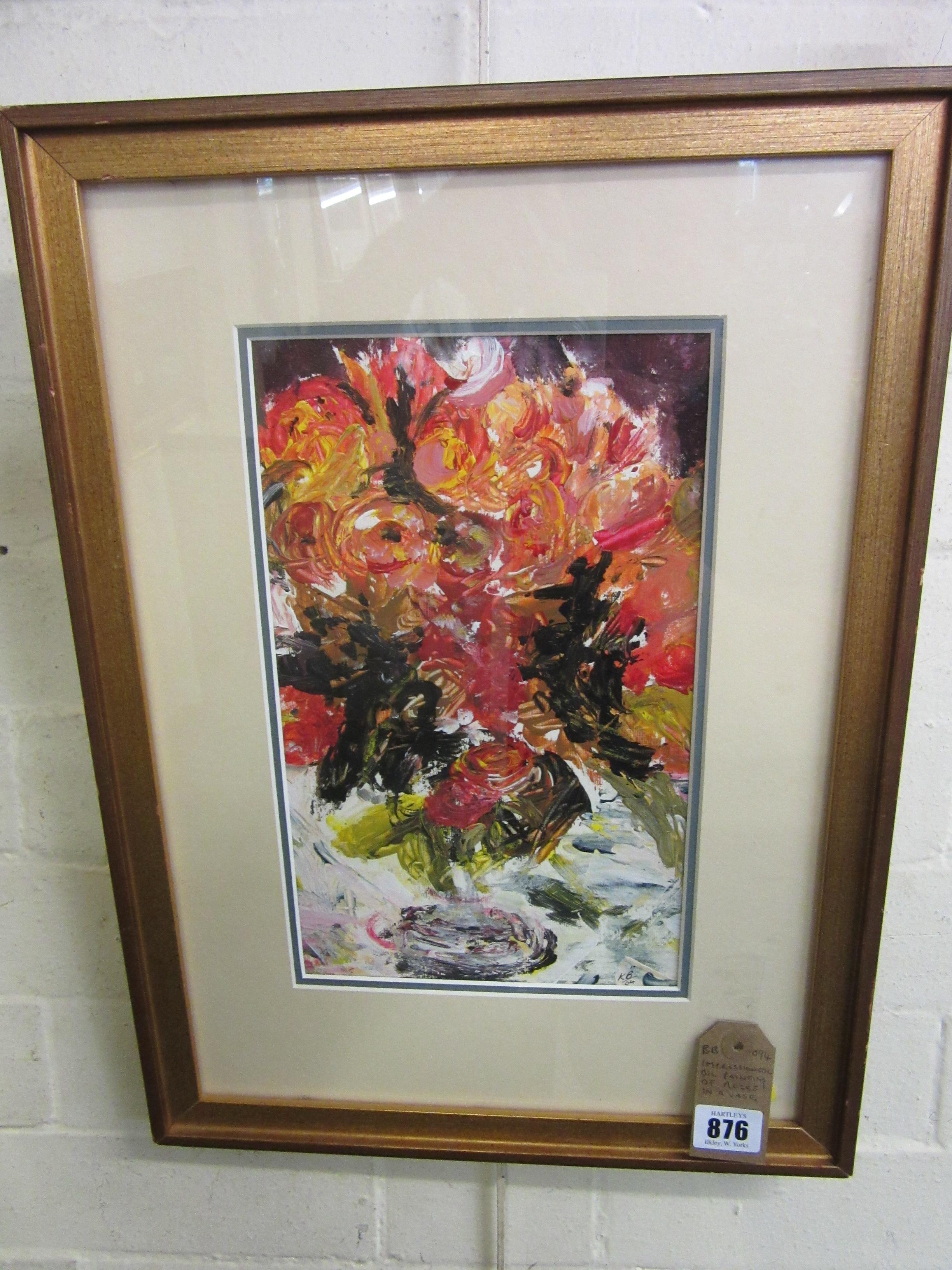 IMPRESSIONISTIC OIL PAINTING OF ROSES IN A VASE Image