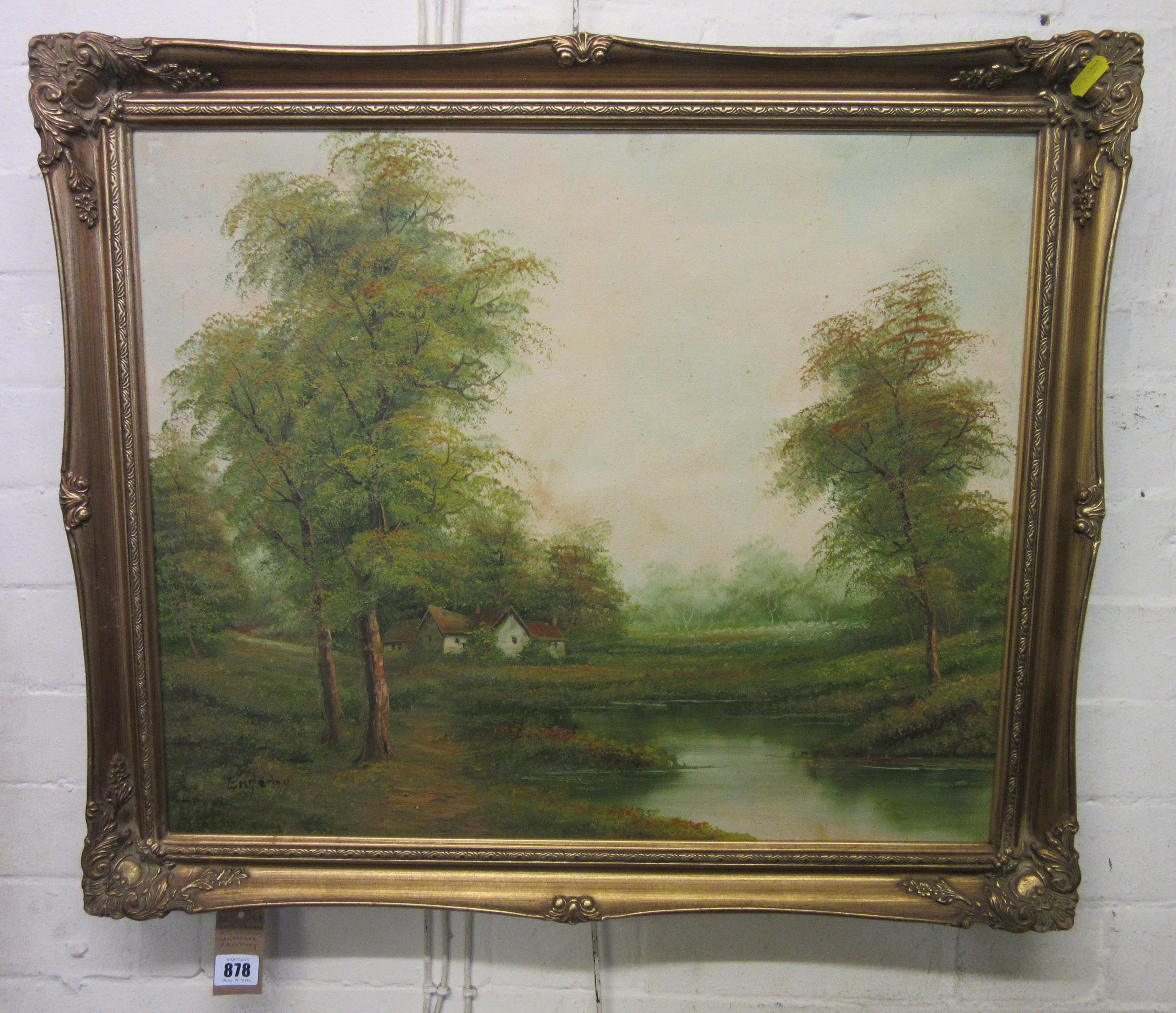 GILT FRAMED OIL ON CANVAS LANDSCAPE PAINTING Image