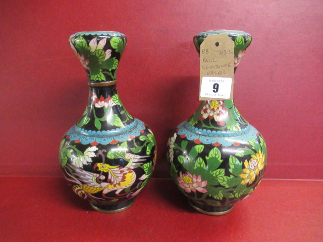 PAIR OF CLOISONNE VASES Image