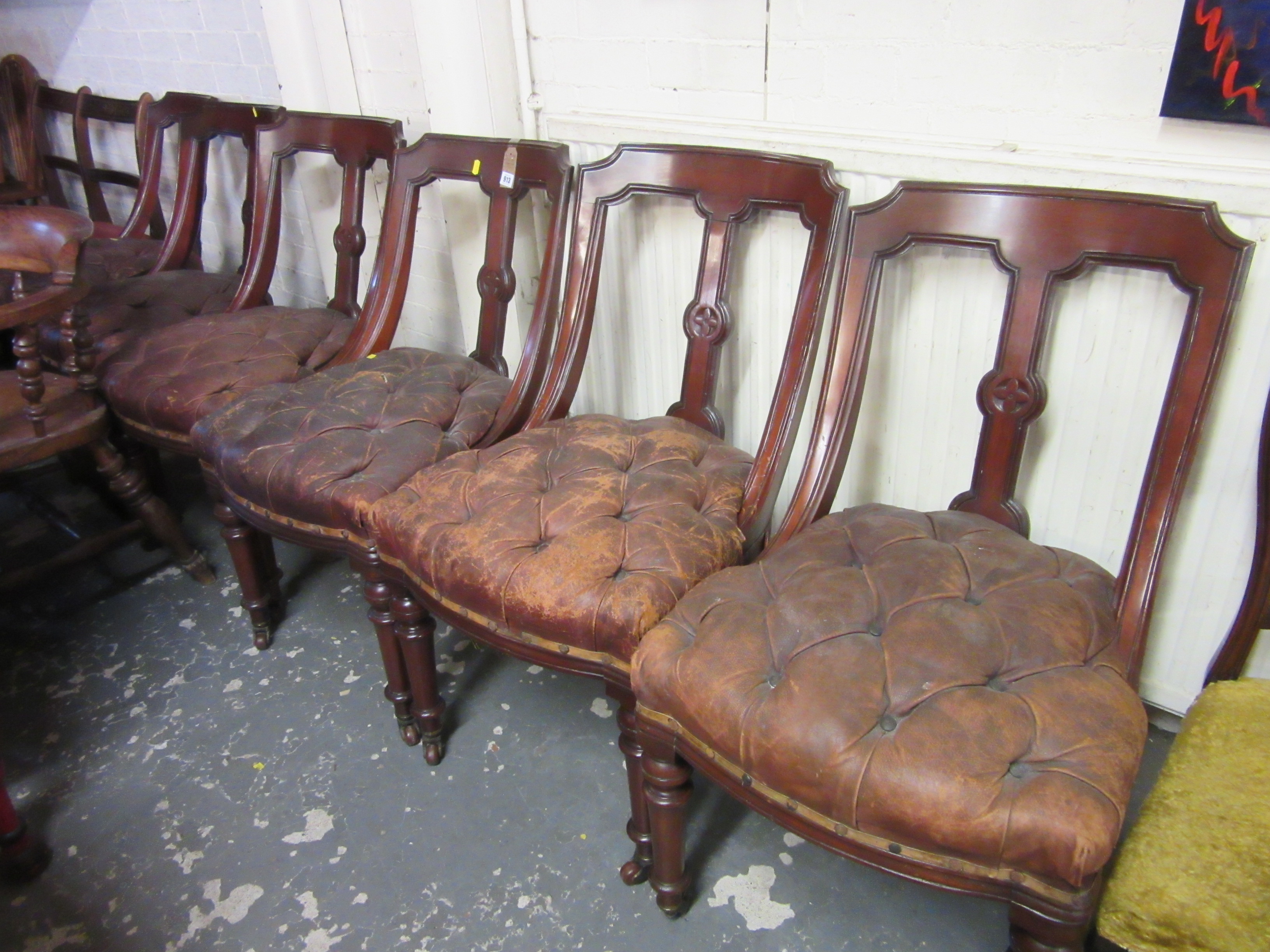 SET OF SIX VICTORIAN MAHOGANY AND LEATHER CHAIRS Image