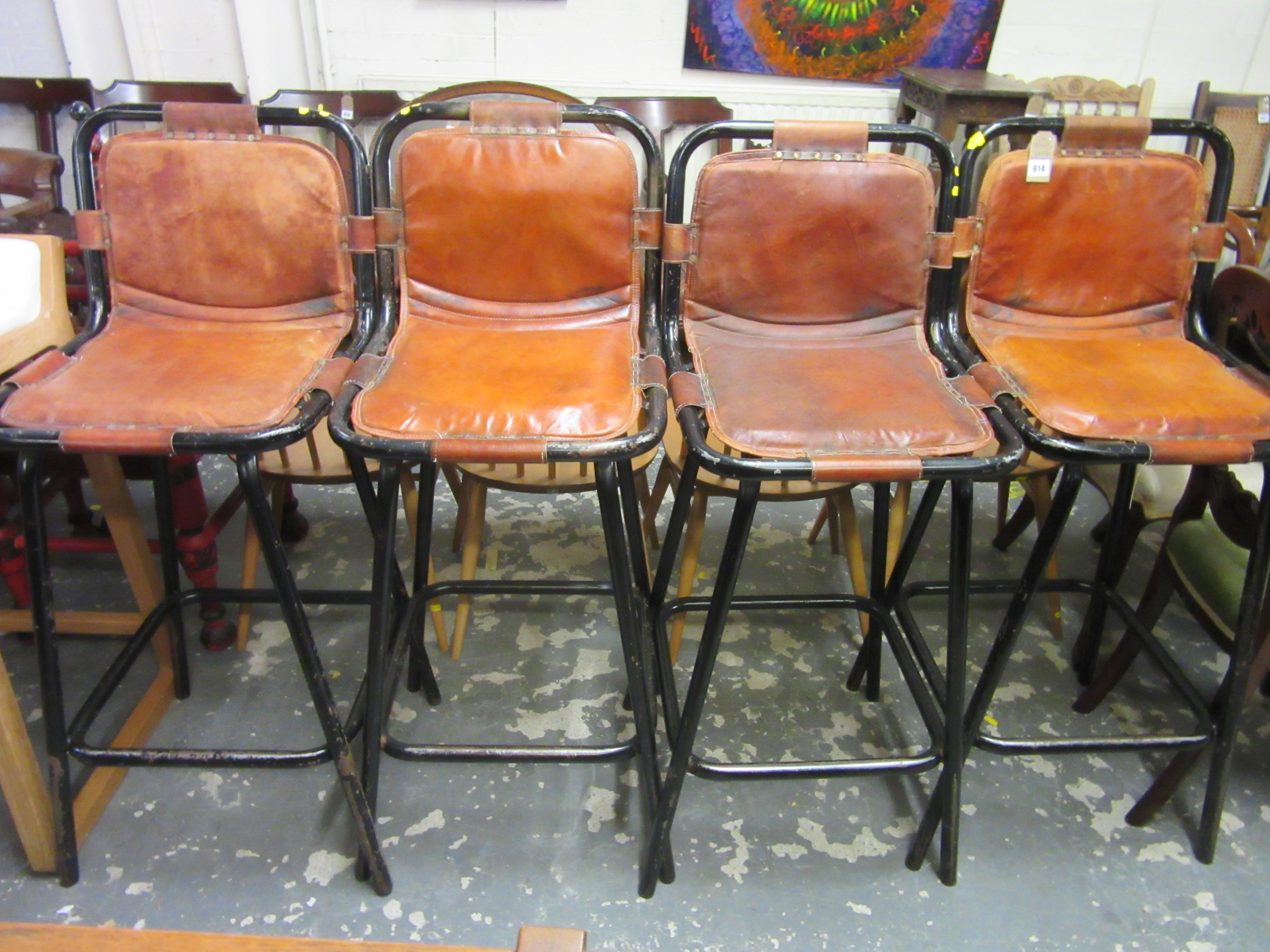 FOUR LEATHER BAR CHAIRS Image