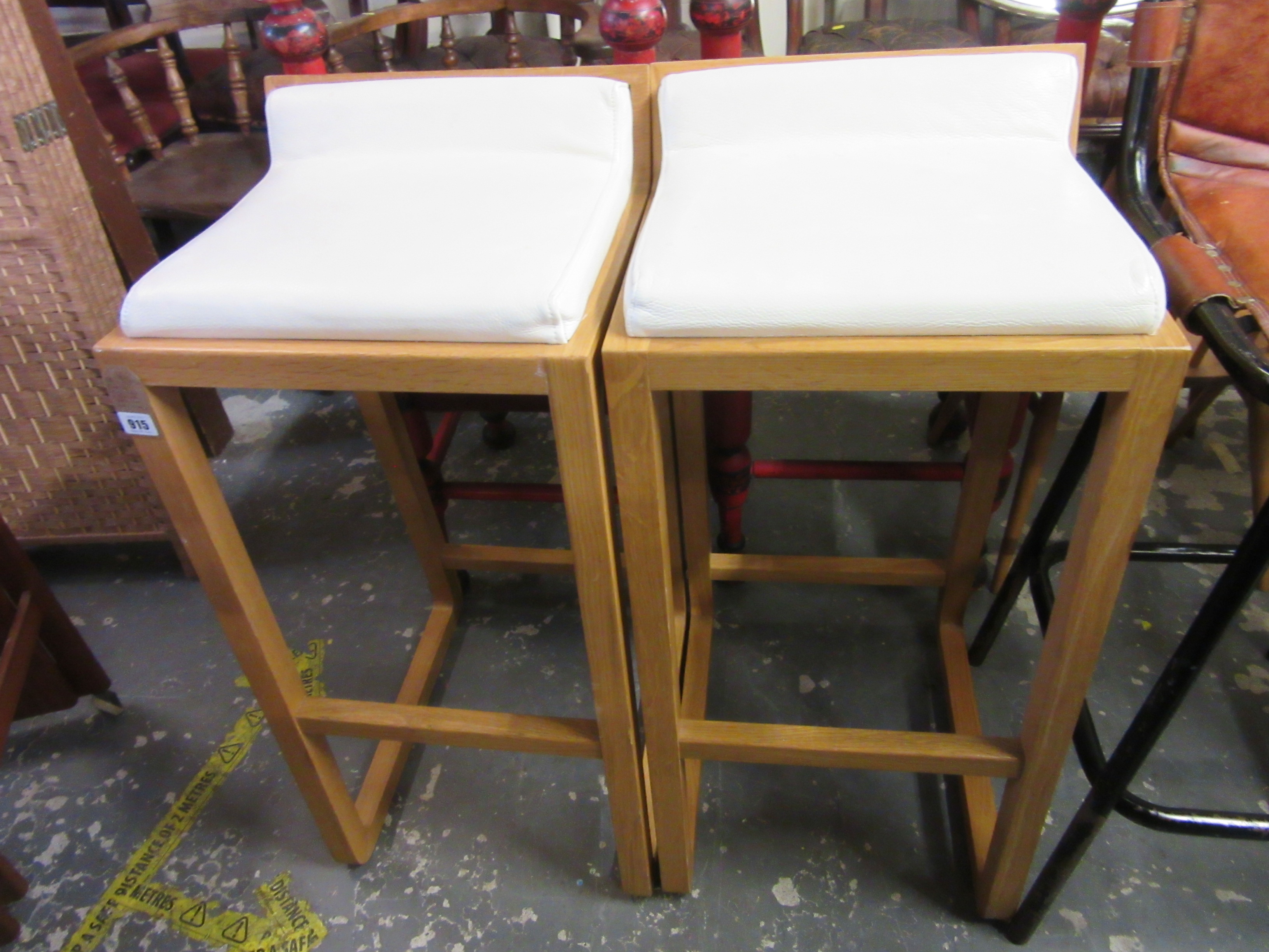 PAIR OF OAK AND LEATHER JO STOOLS BY HABITAT Image