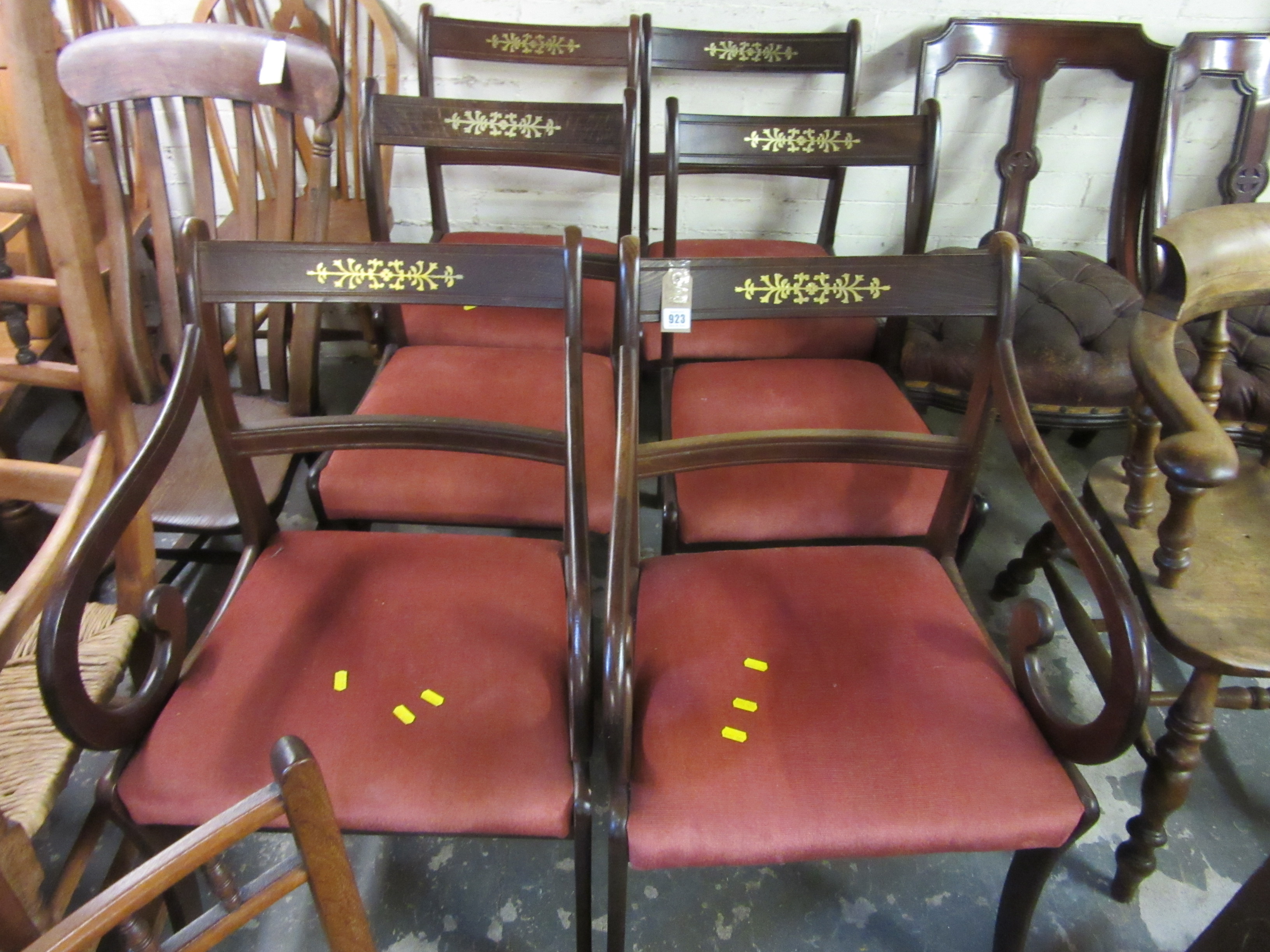 SET OF SIX GILT INLAID DINING CHAIRS Image