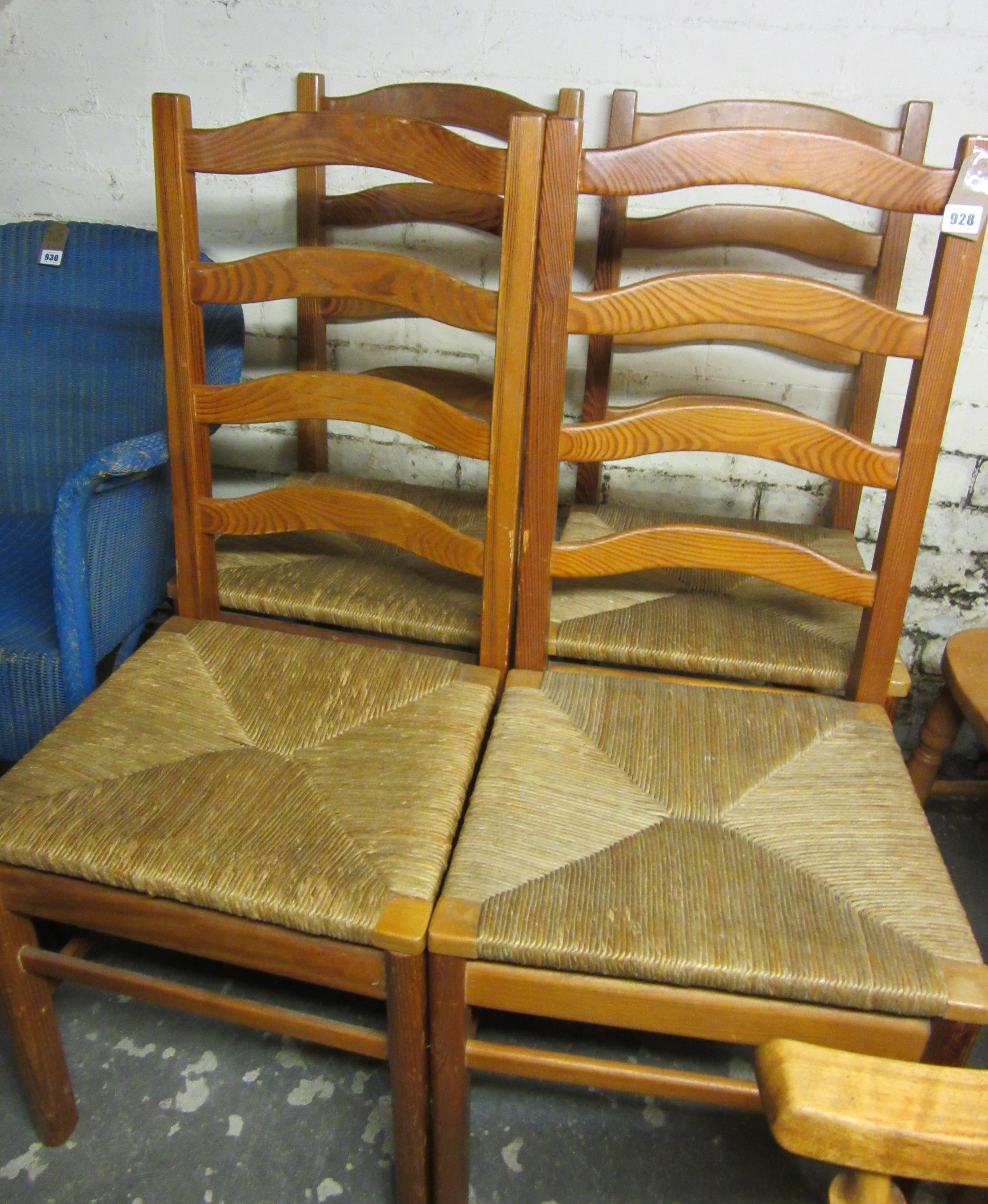 SET OF FOUR LADDERBACK RUSH SEATED CHAIRS Image