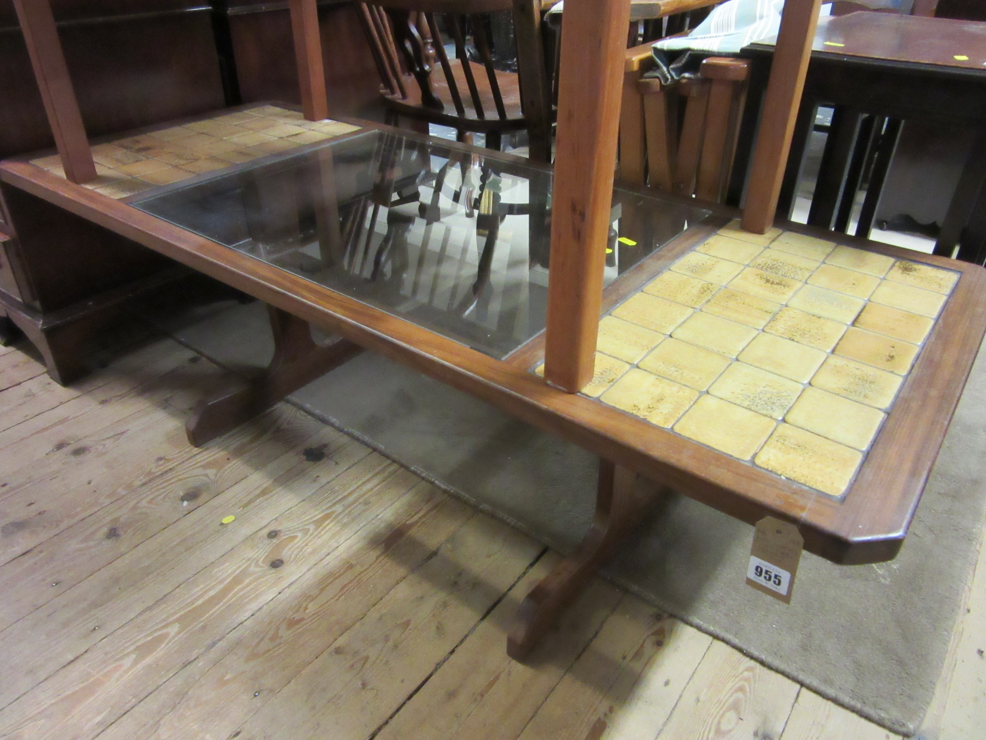 MID CENTURY TILE AND GLASS COFFEE TABLE Image