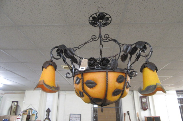 ITALIAN GLASS AND IRON CEILING LIGHT Image