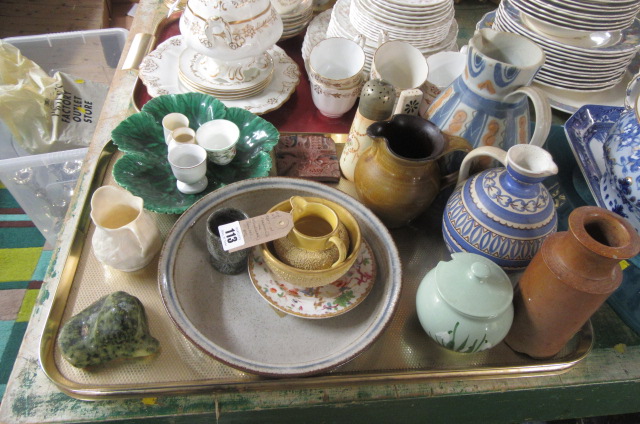 TRAY OF CERAMICS INCLUDING STONEWARE  BELLEEK ETC Image