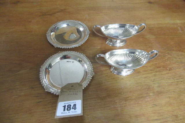 PAIR OF SILVER PIN TRAYS AND A PAIR OF SALTS Image