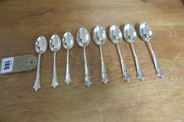 SET OF FIVE SILVER TEA SPOONS AND THREE SILVER COFFEE SPOONS Image