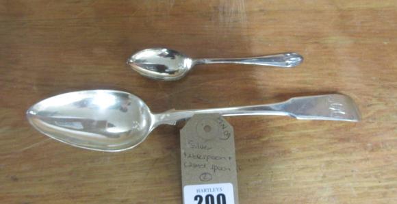 SILVER TABLE SPOON AND A CASED SPOON Image