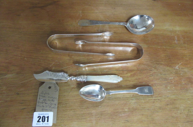 TWO PAIRS OF SILVER SUGAR TONGS  BUTTER SPADE ETC Image