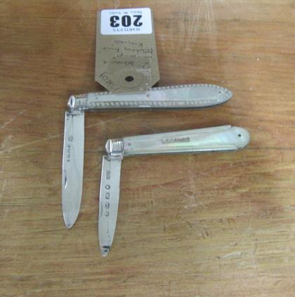TWO SILVER AND MOTHER OF PEARL FOLDING KNIVES Image
