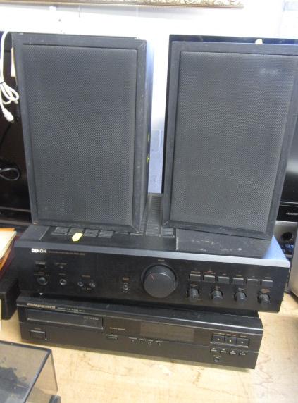 DENON AMP  CD PLAYER AND A PAIR OF SPEAKERS Image
