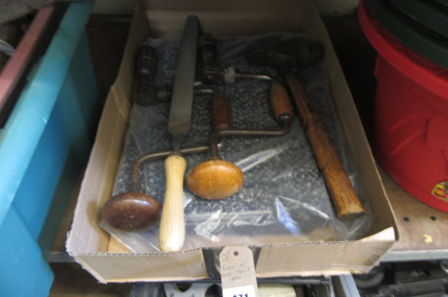 BOX OF OLD TOOLS ETC Image