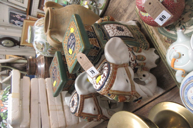 PAIR OF POTTERY ELEPHANTS ON STAND Image