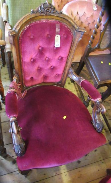 MAHOGANY AND RED VELVET ARMCHAIR Image