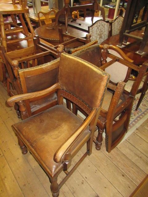 SET OF SIX OAK DINING CHAIRS AND ANOTHER Image