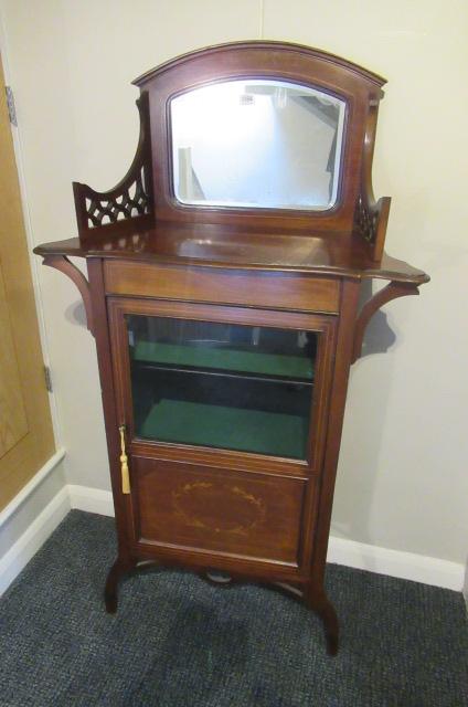 EDWARDIAN INLAID AND GALLERIED MUSIC CABINET  Image